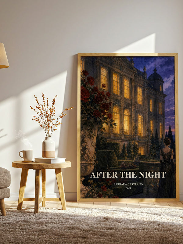 After The Night watercolour print in frame leaning in hallway – romance wall art
