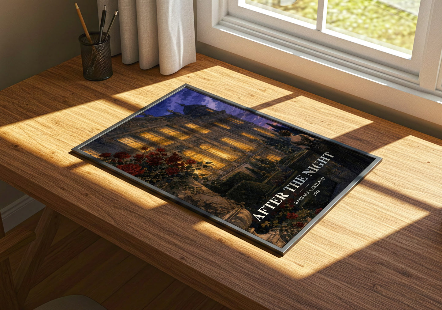 After The Night watercolour book poster framed on wall – romance wall art