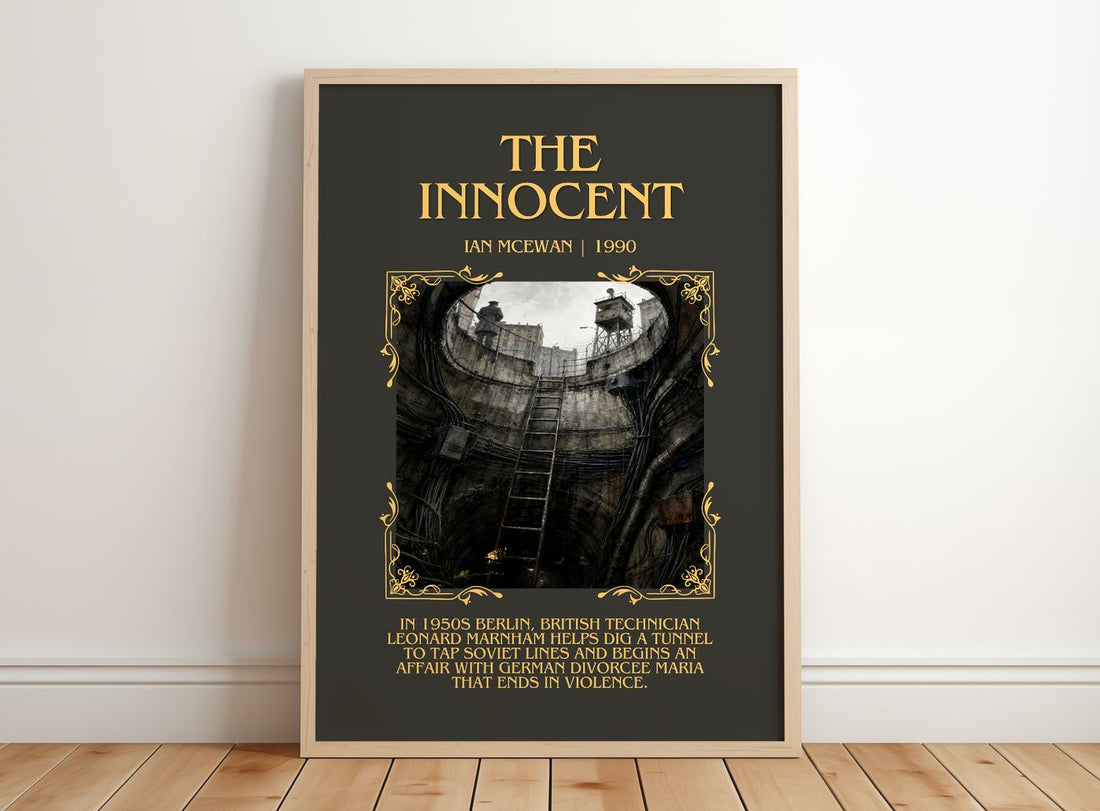 The Innocent Minimalist Book Poster by Ian McEwan – framed print leaning on a wooden floor