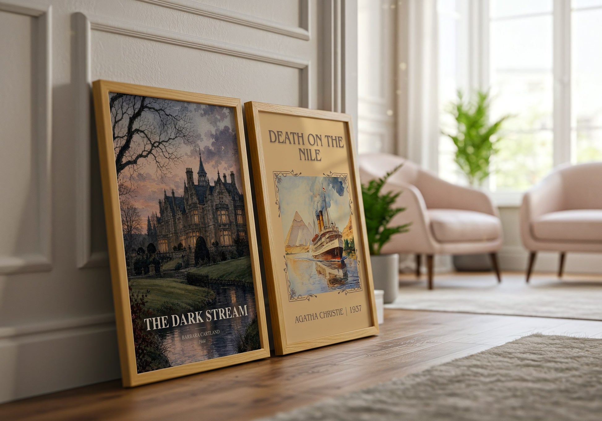 The Dark Stream watercolour print framed by window – literary home decor