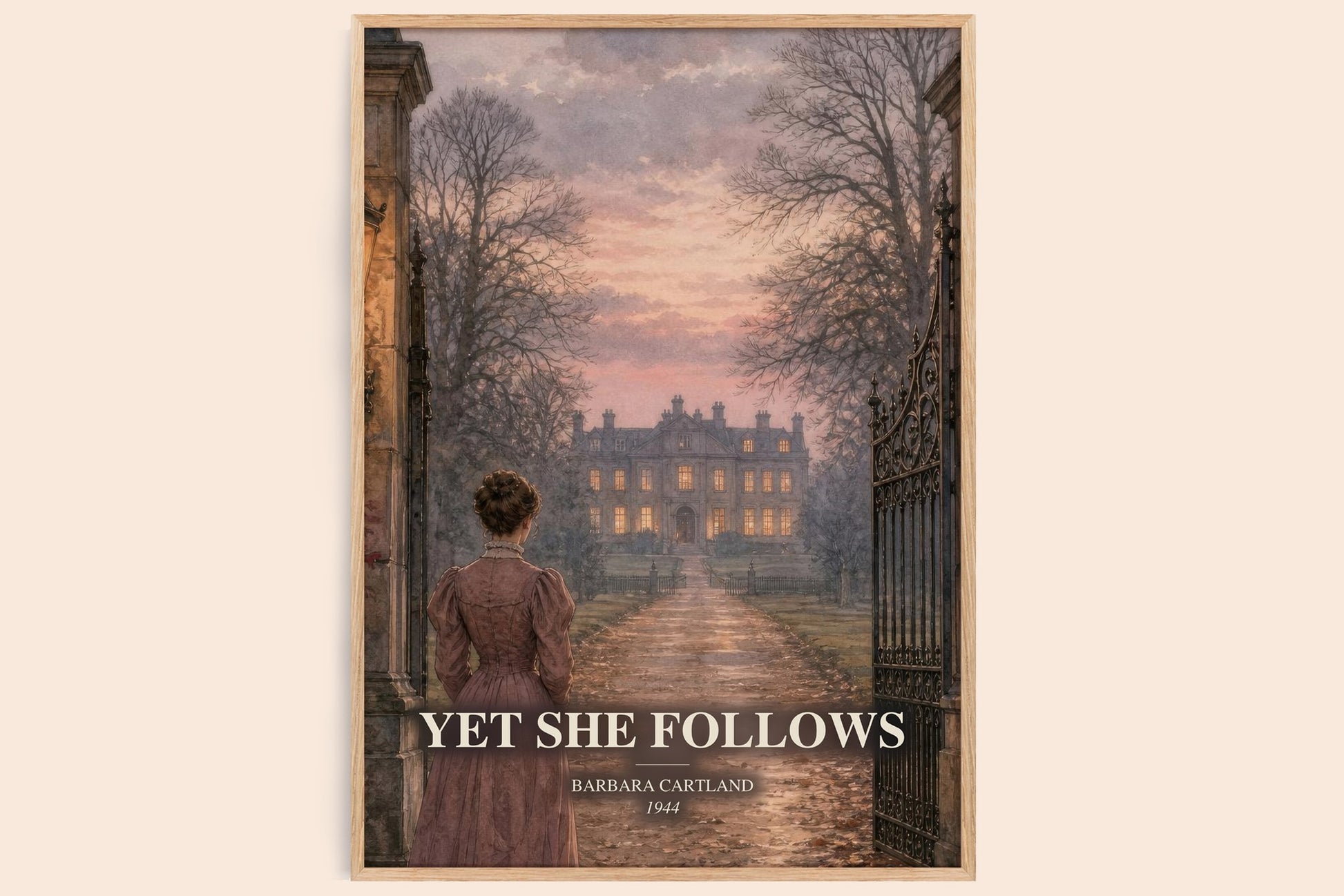 Yet She Follows watercolour book poster by Barbara Cartland – framed literary art print