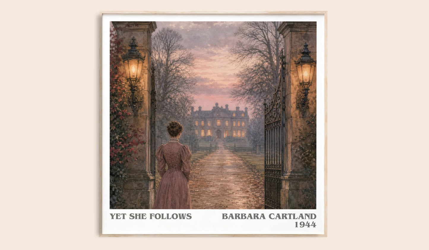 Yet She Follows literary book poster by Barbara Cartland – framed literary art print