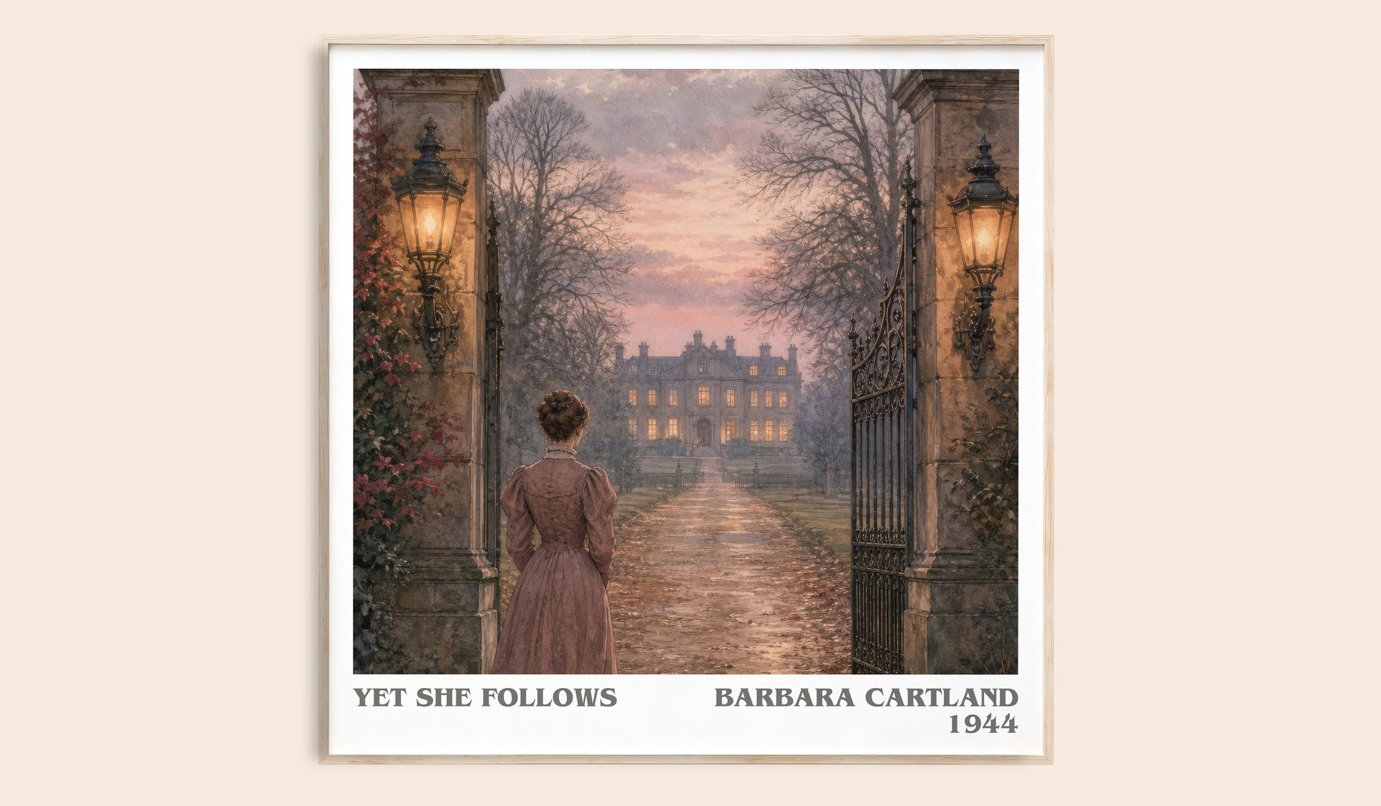 Yet She Follows literary book poster by Barbara Cartland – framed literary art print