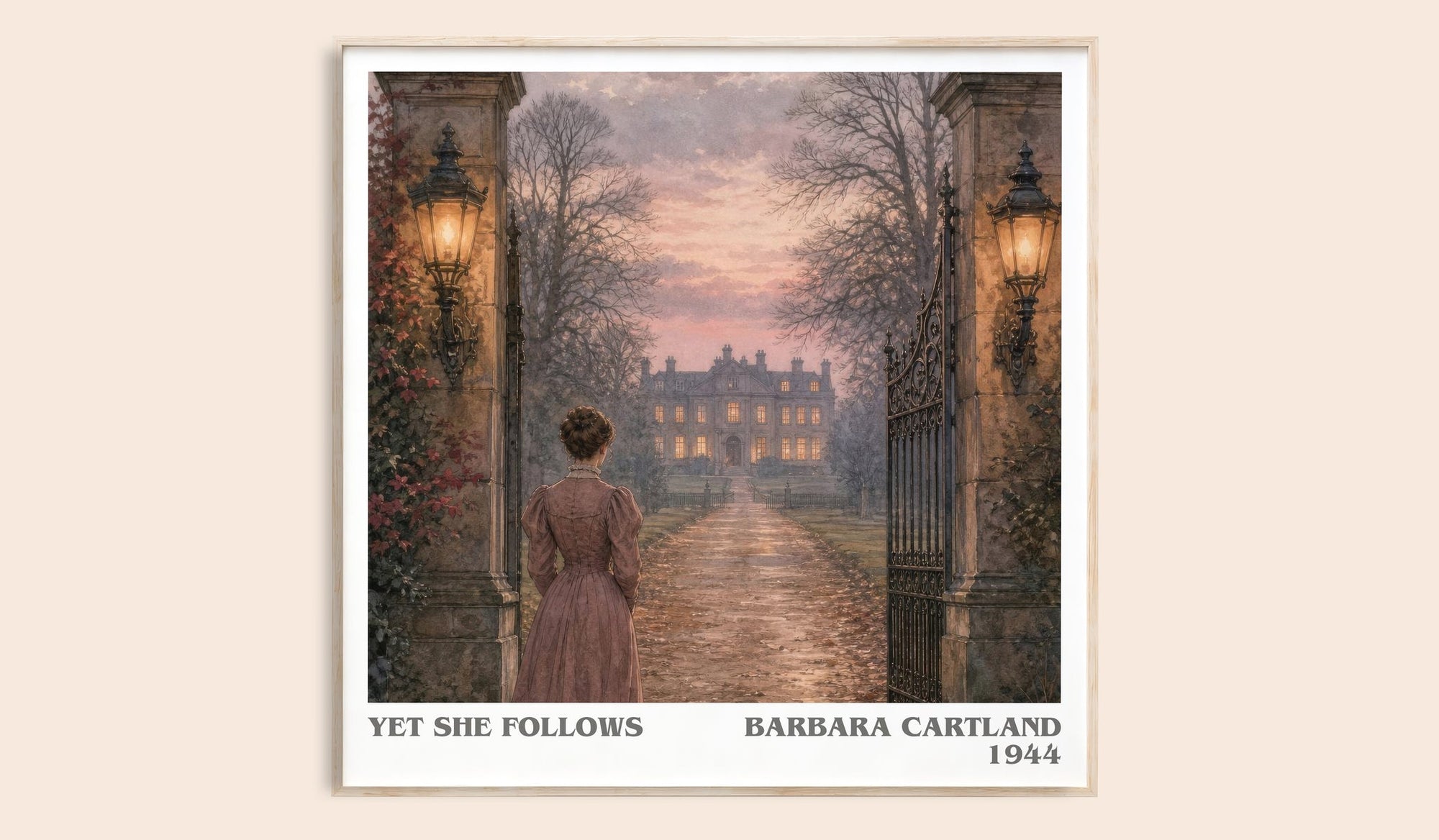 Yet She Follows literary book poster by Barbara Cartland – framed literary art print