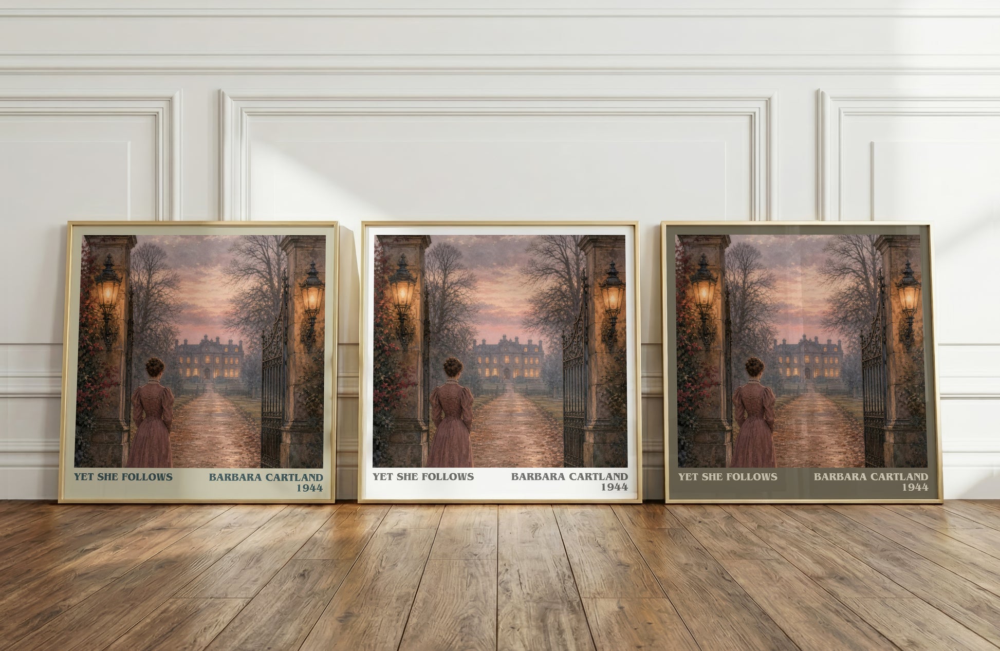 Yet She Follows literary art print colour and style options – Barbara Cartland book art