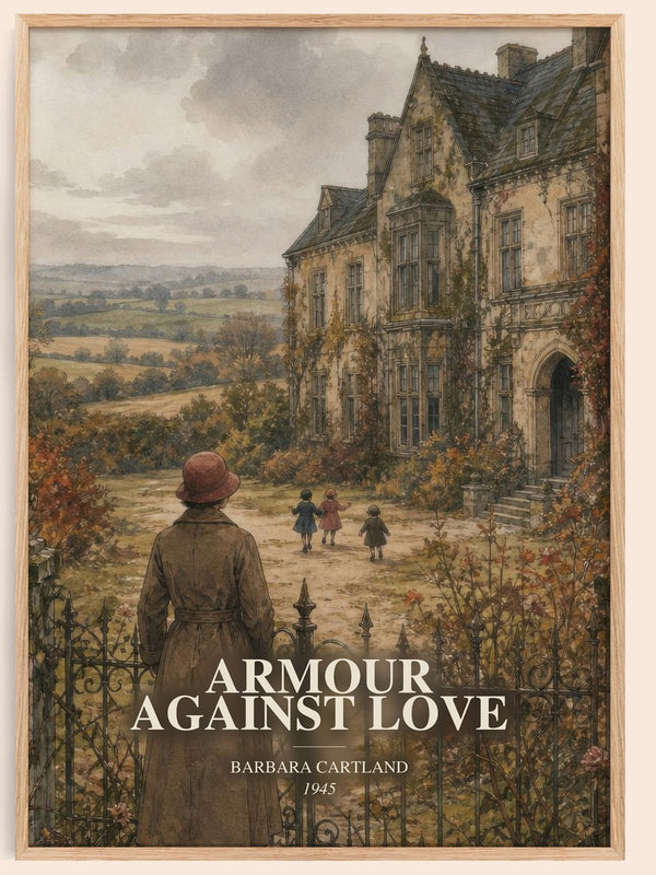Armour Against Love watercolour book poster by Barbara Cartland – framed literary art print
