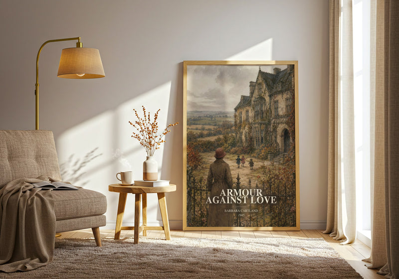 Armour Against Love watercolour print in frame leaning in hallway – romance wall art