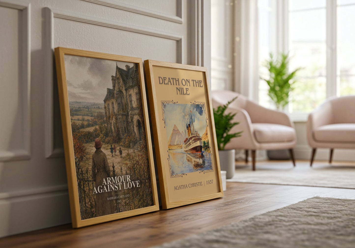 Armour Against Love watercolour print framed by window – literary home decor