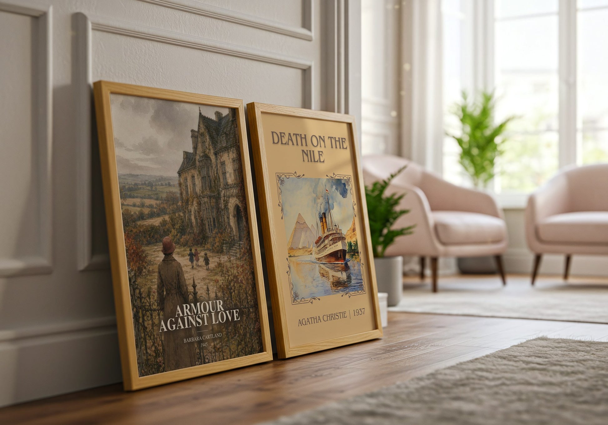 Armour Against Love watercolour print framed by window – literary home decor
