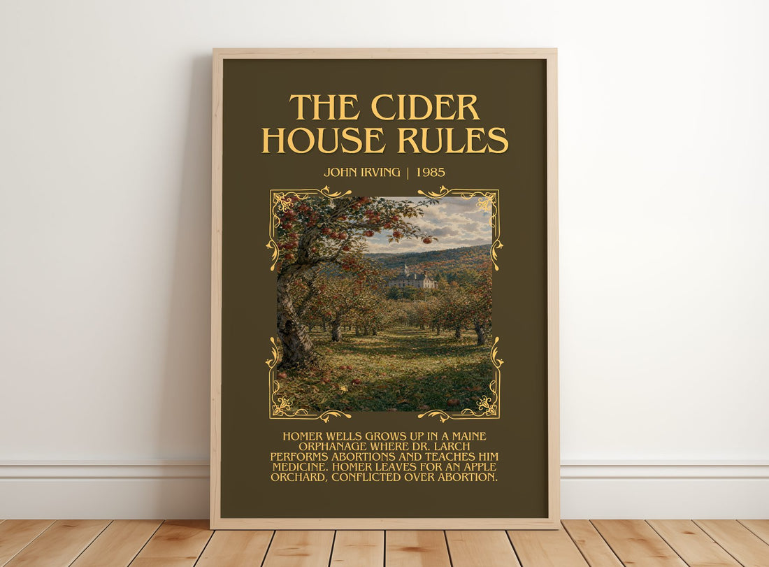 The Cider House Rules Minimalist Book Poster by John Irving – framed print leaning on a wooden floor