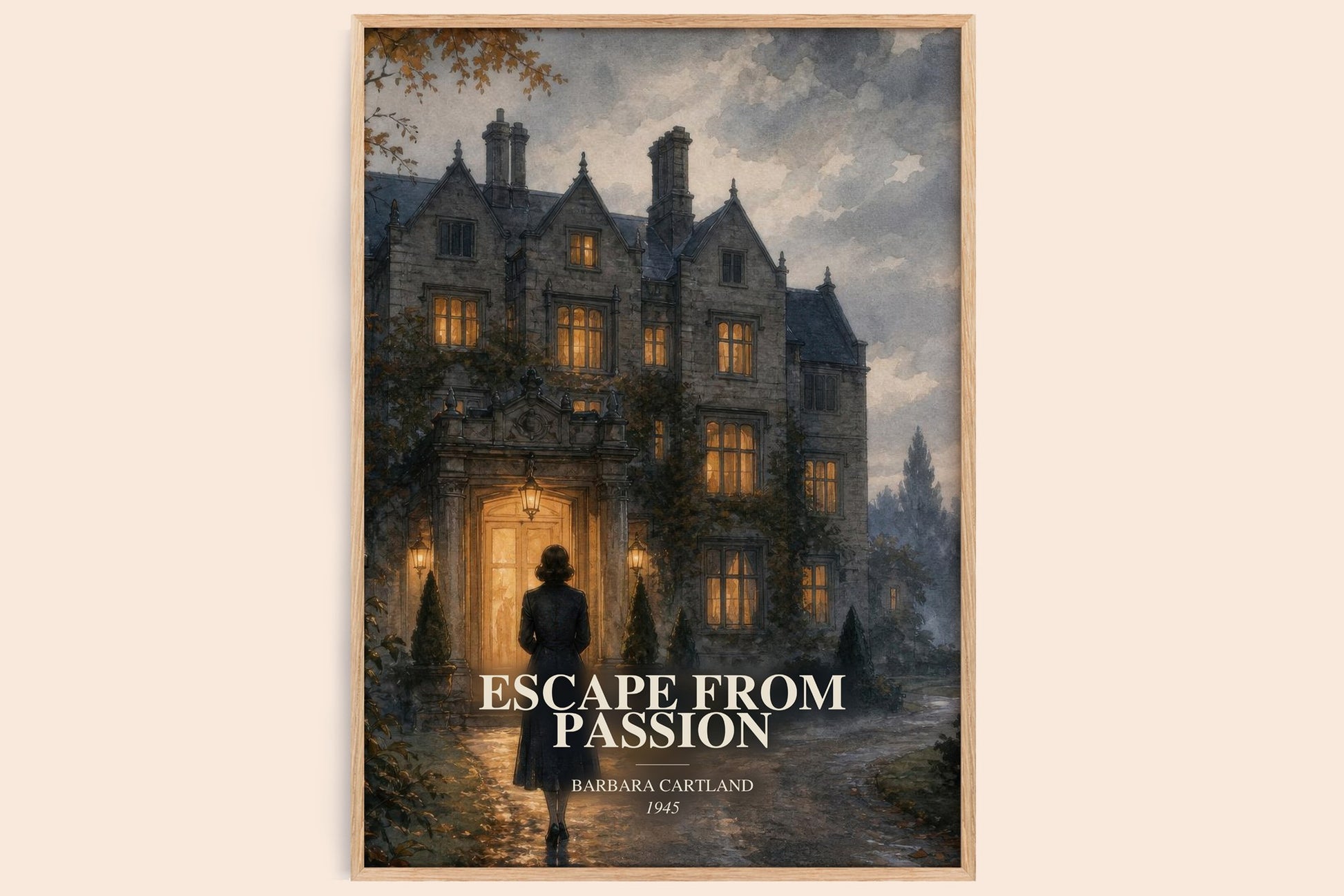 Escape From Passion watercolour book poster by Barbara Cartland – framed literary art print
