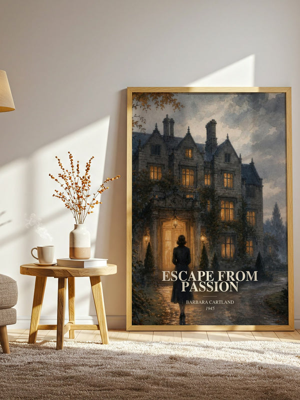 Escape From Passion watercolour print in frame leaning in hallway – romance wall art