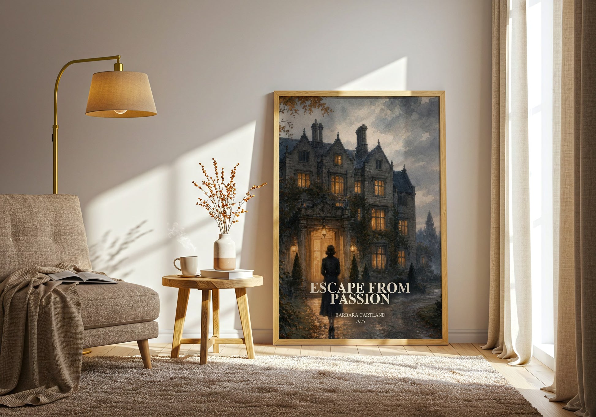 Escape From Passion watercolour print in frame leaning in hallway – romance wall art