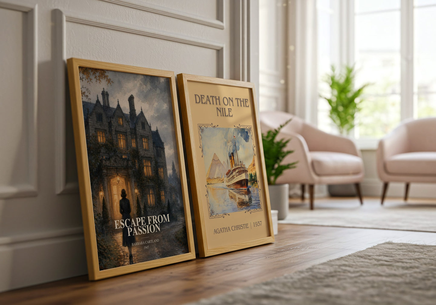 Escape From Passion watercolour print framed by window – literary home decor