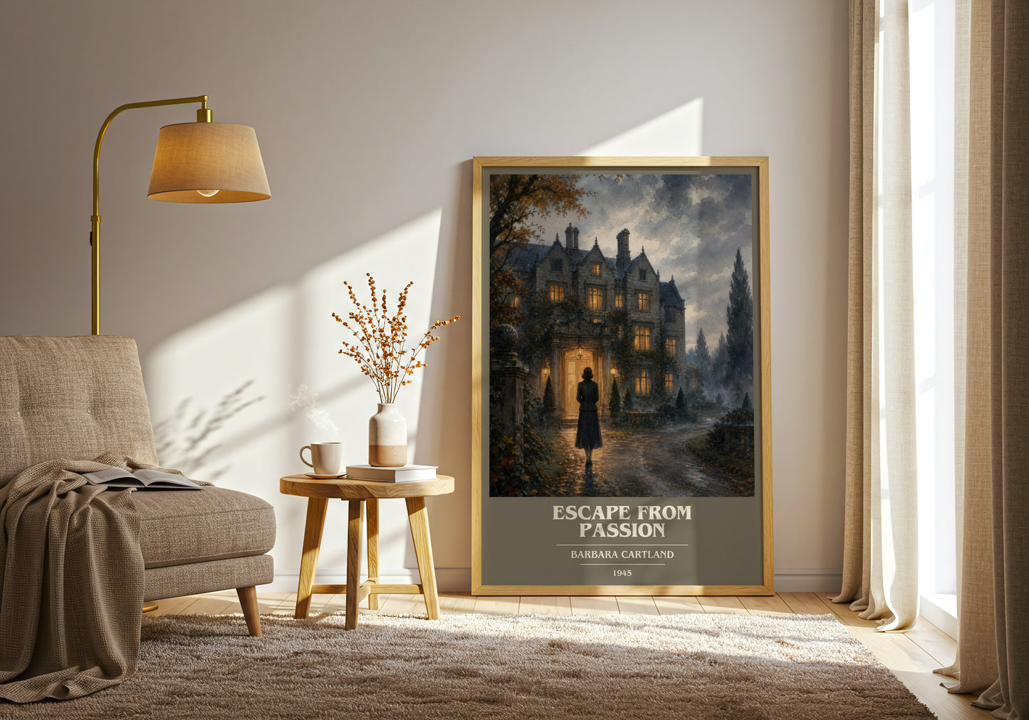 Escape From Passion book cover print on bookshelf – Barbara Cartland fan gift