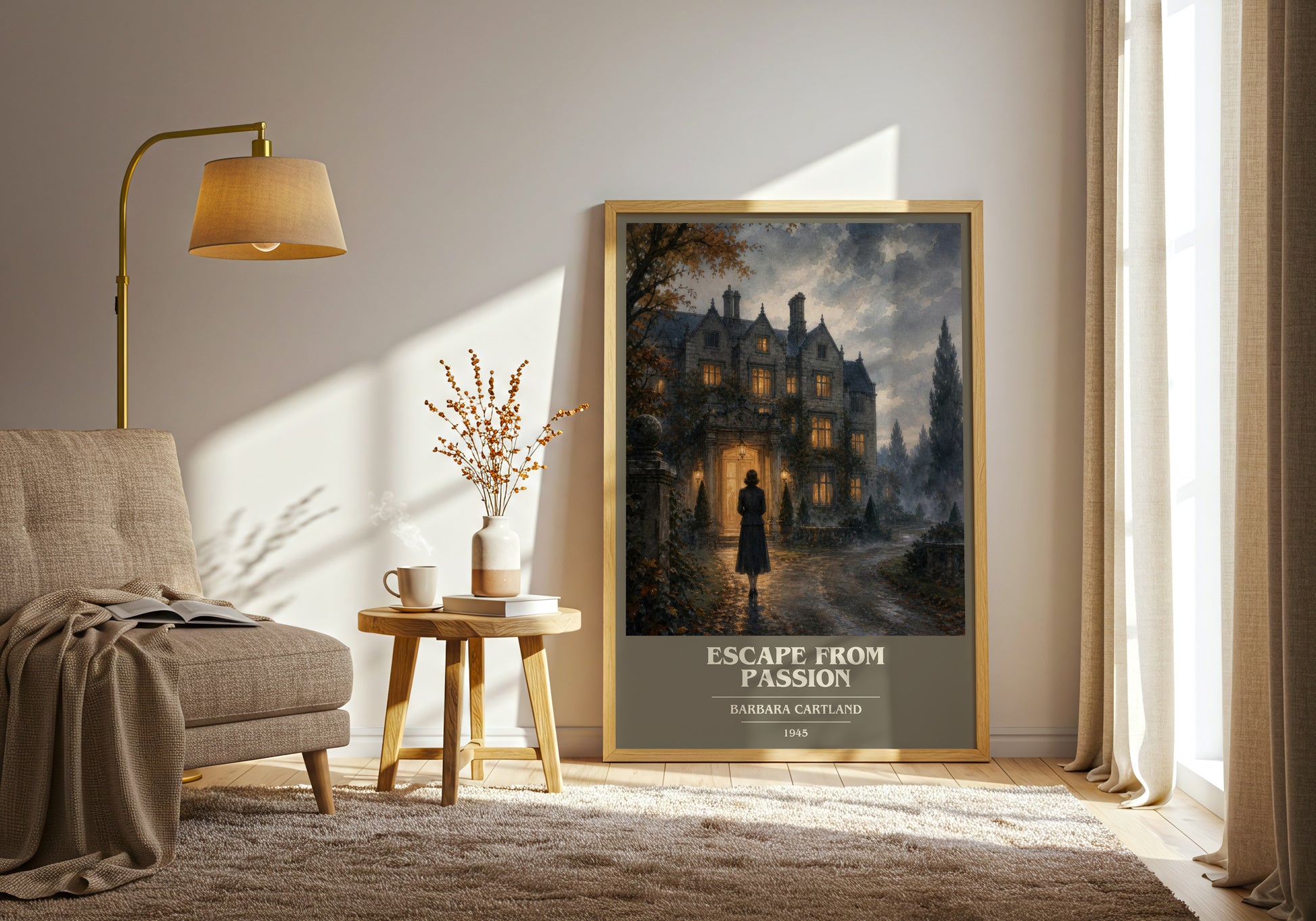 Escape From Passion book cover print on bookshelf – Barbara Cartland fan gift