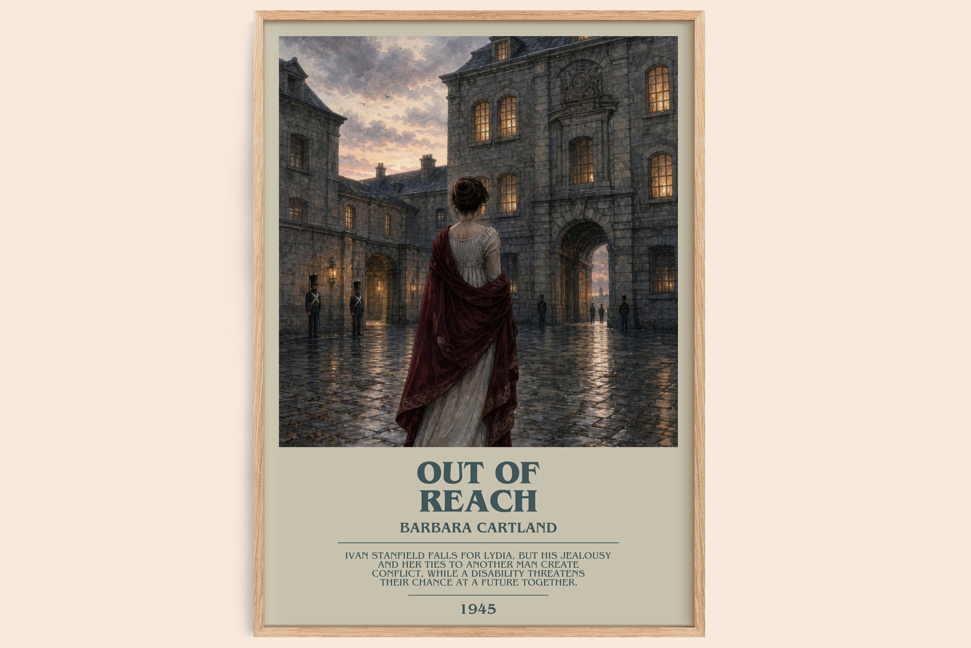 Out Of Reach bookish book poster by Barbara Cartland – framed literary art print