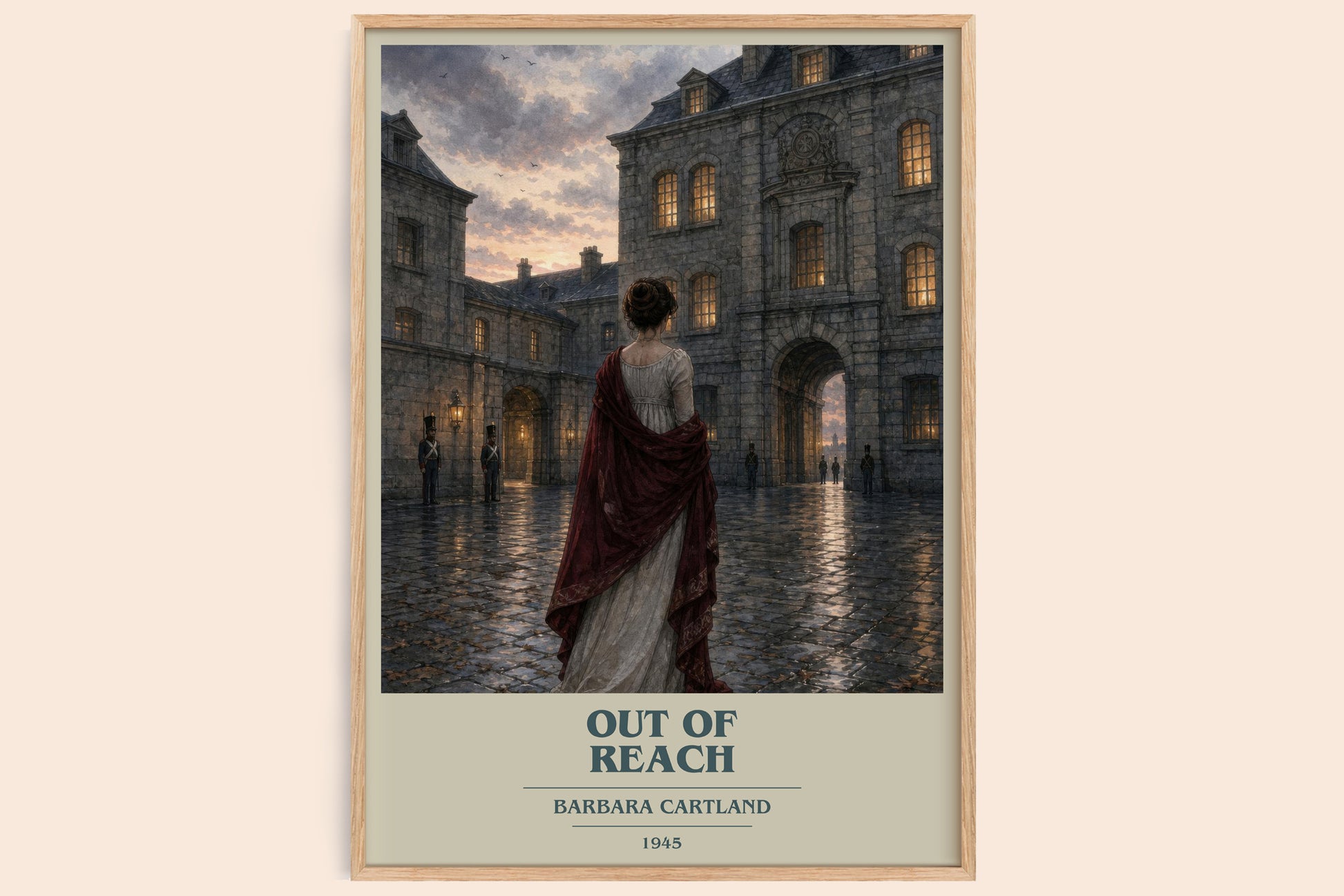 Out Of Reach book cover book poster by Barbara Cartland – framed literary art print