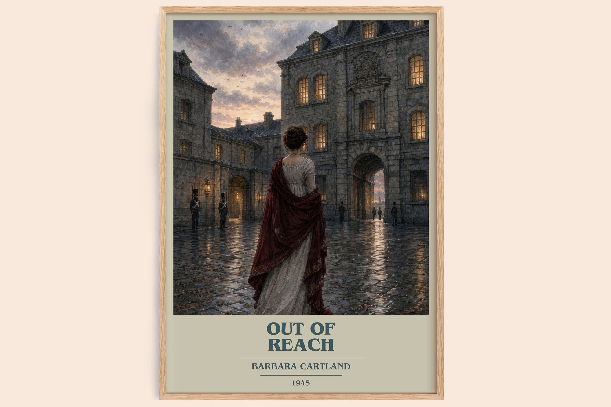 Out Of Reach book cover book poster by Barbara Cartland – framed literary art print
