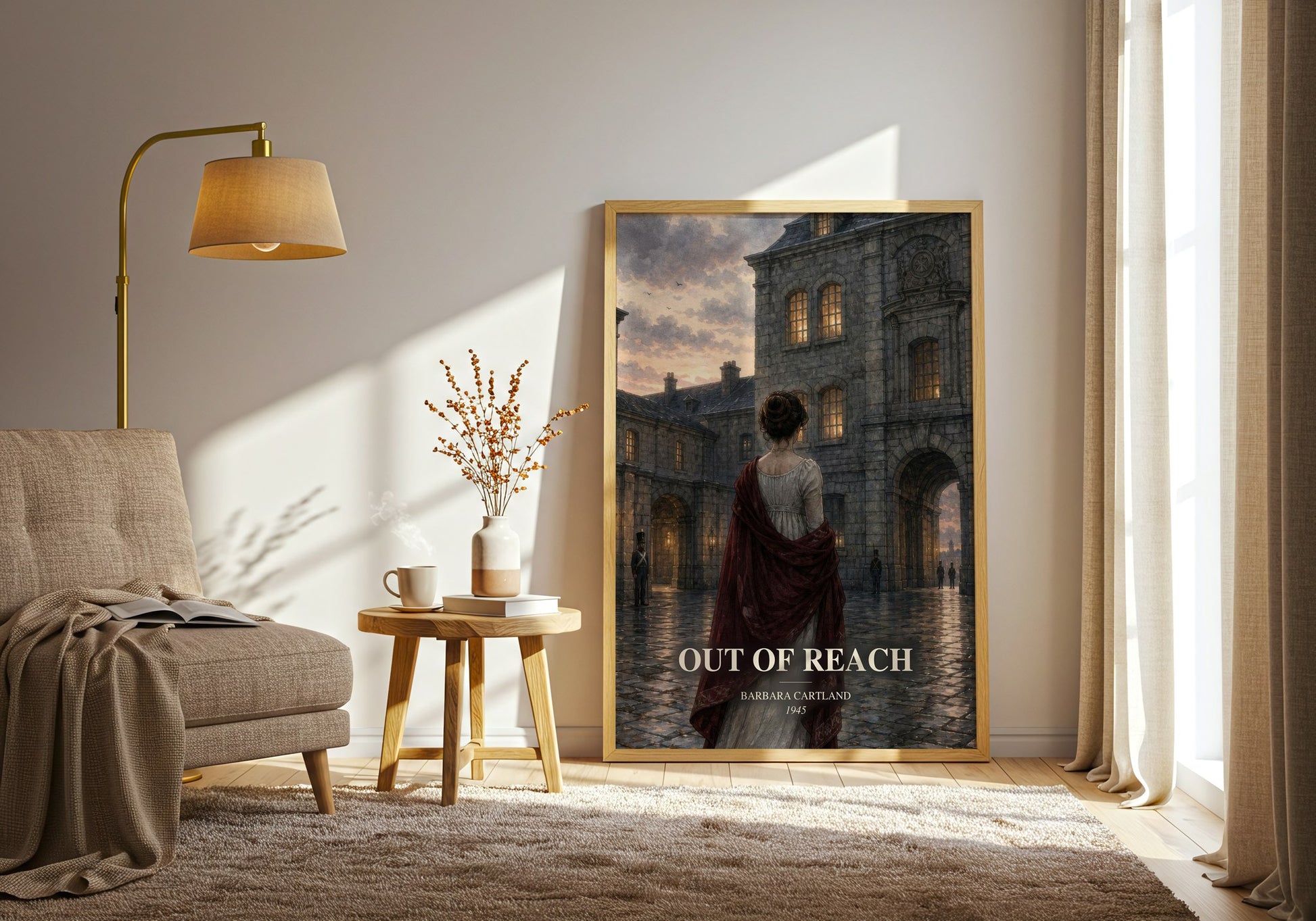 Out Of Reach watercolour print in frame leaning in hallway – romance wall art