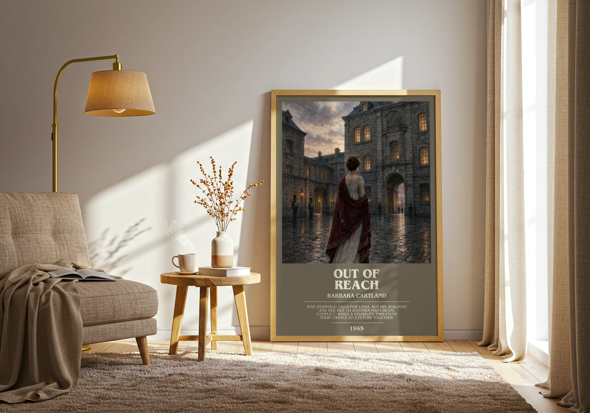 Out Of Reach bookish print on bookshelf – Barbara Cartland fan gift