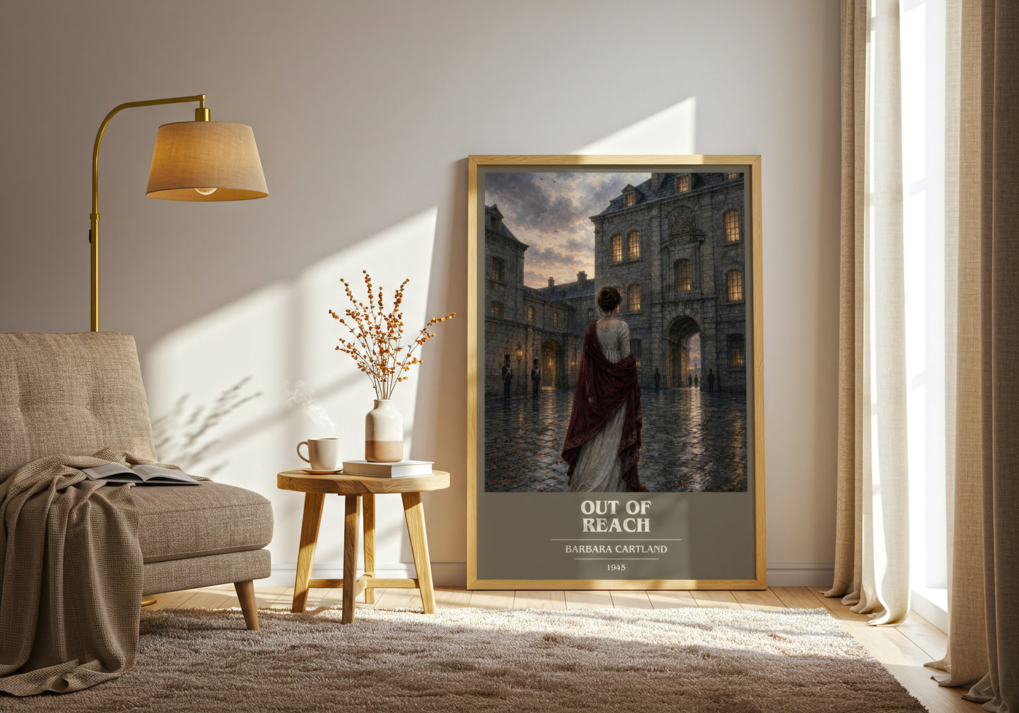 Out Of Reach book cover print on bookshelf – Barbara Cartland fan gift