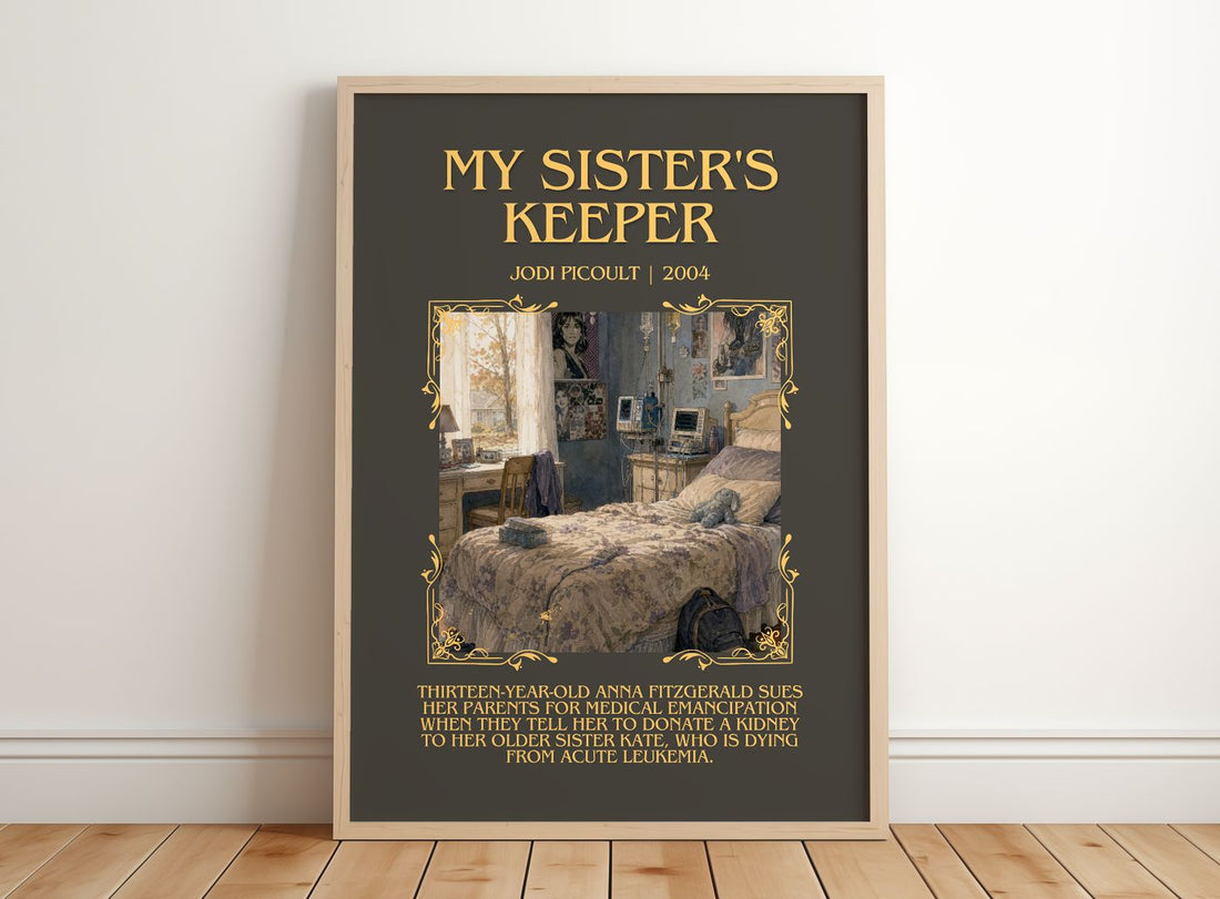 My Sister's Keeper Minimalist Book Poster by Jodi Picoult – framed print leaning on a wooden floor