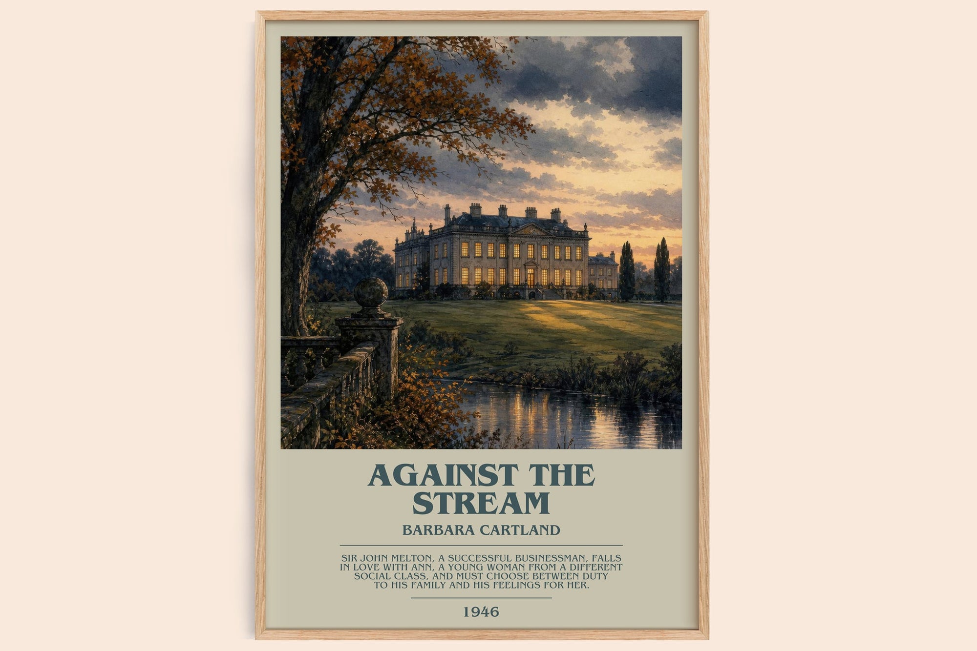 Against The Stream bookish book poster by Barbara Cartland – framed literary art print