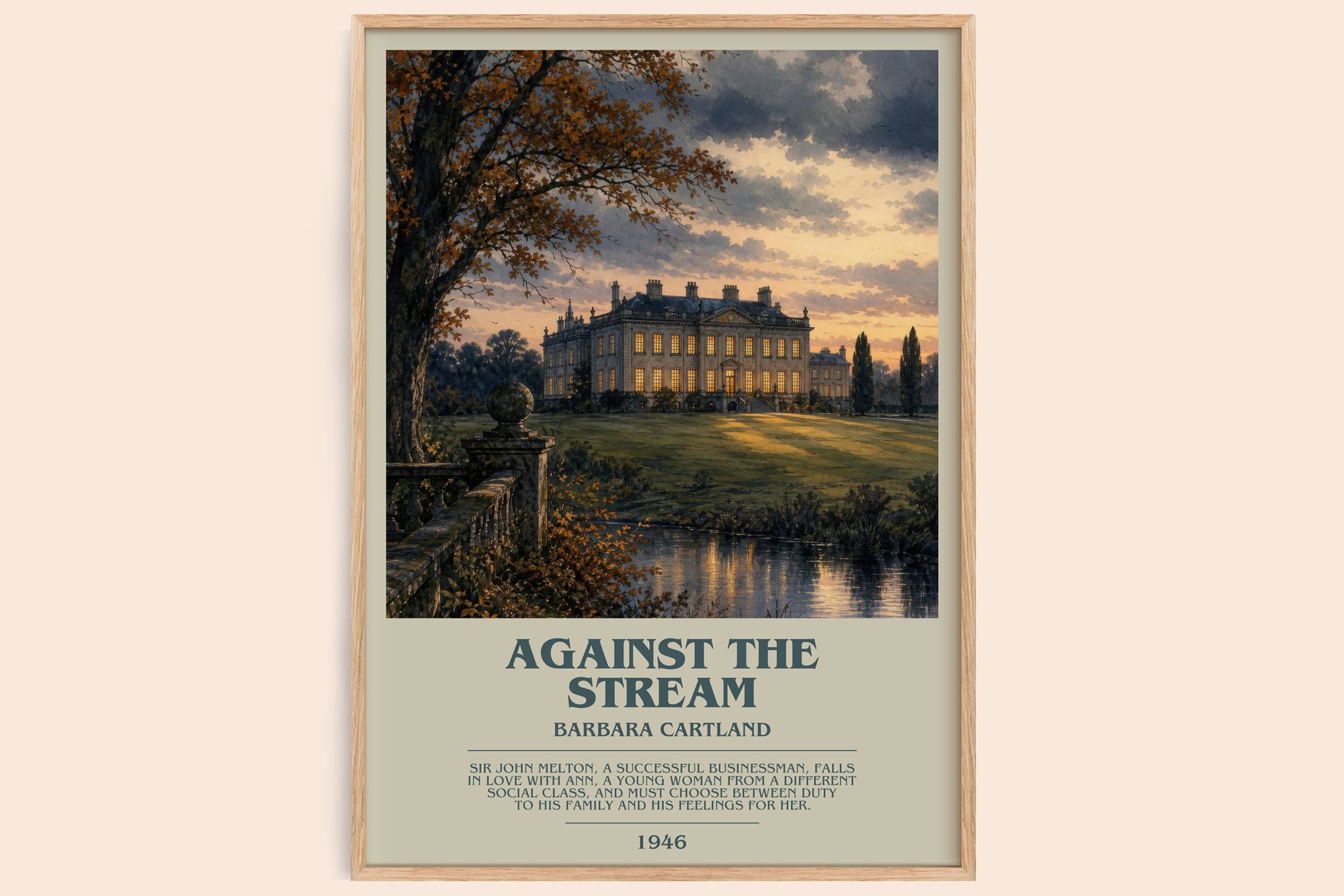 Against The Stream bookish book poster by Barbara Cartland – framed literary art print