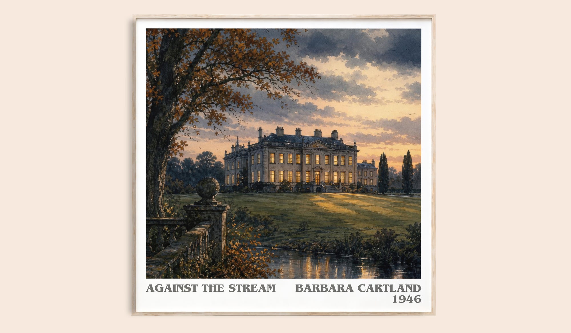 Against The Stream literary book poster by Barbara Cartland – framed literary art print