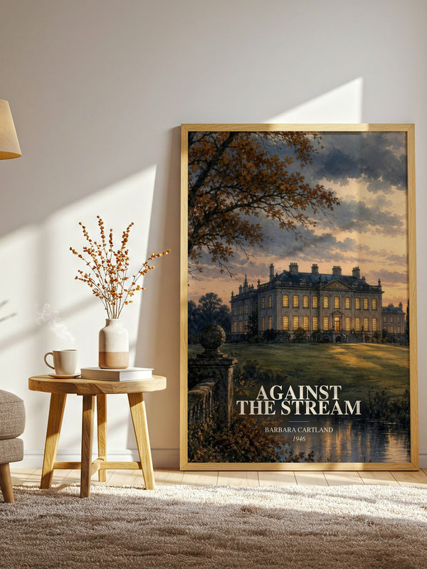 Against The Stream watercolour print in frame leaning in hallway – romance wall art