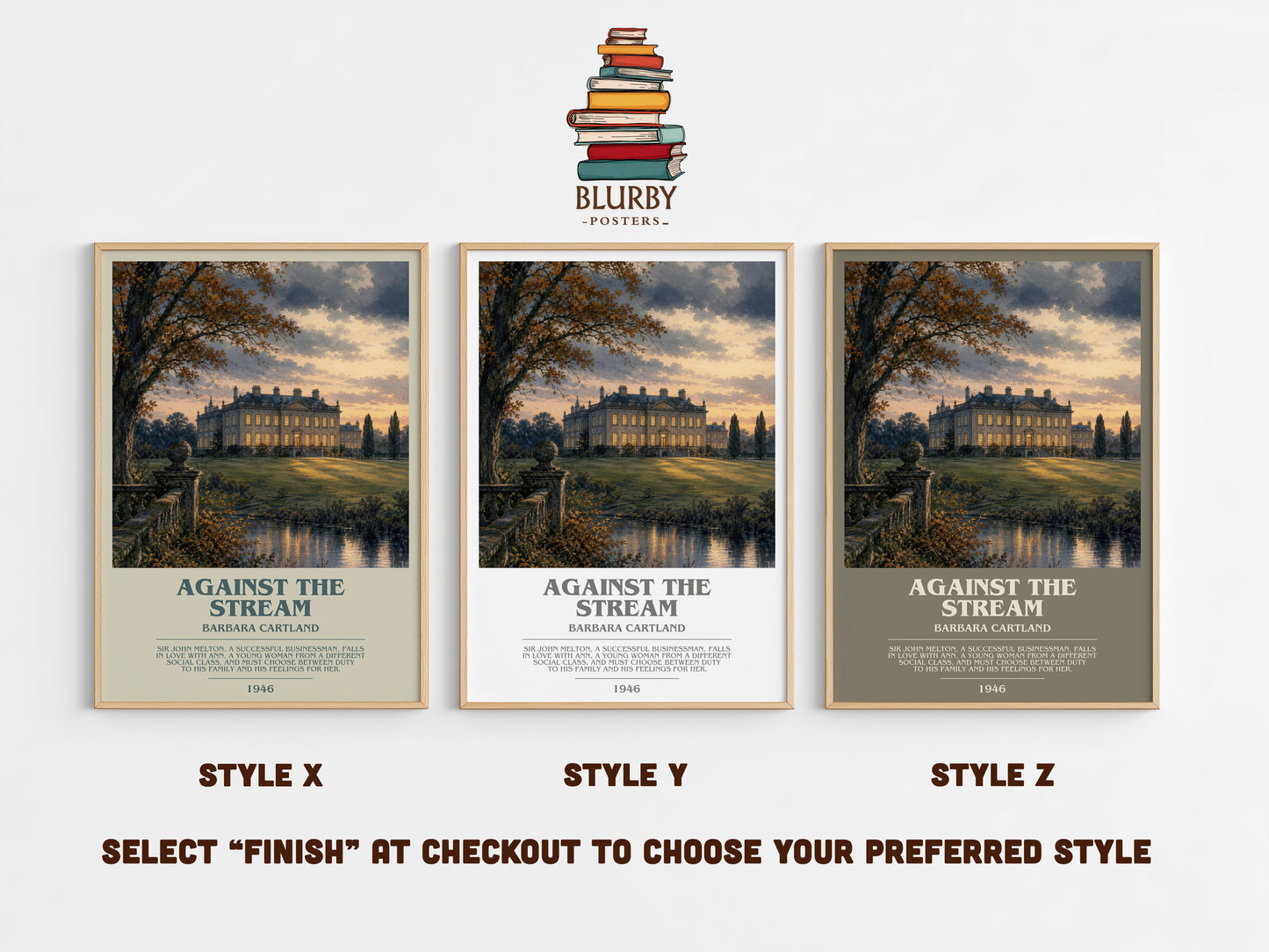 Against The Stream bookish print in frame leaning in hallway – romance wall art