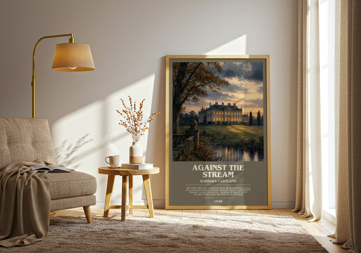 Against The Stream bookish print on bookshelf – Barbara Cartland fan gift