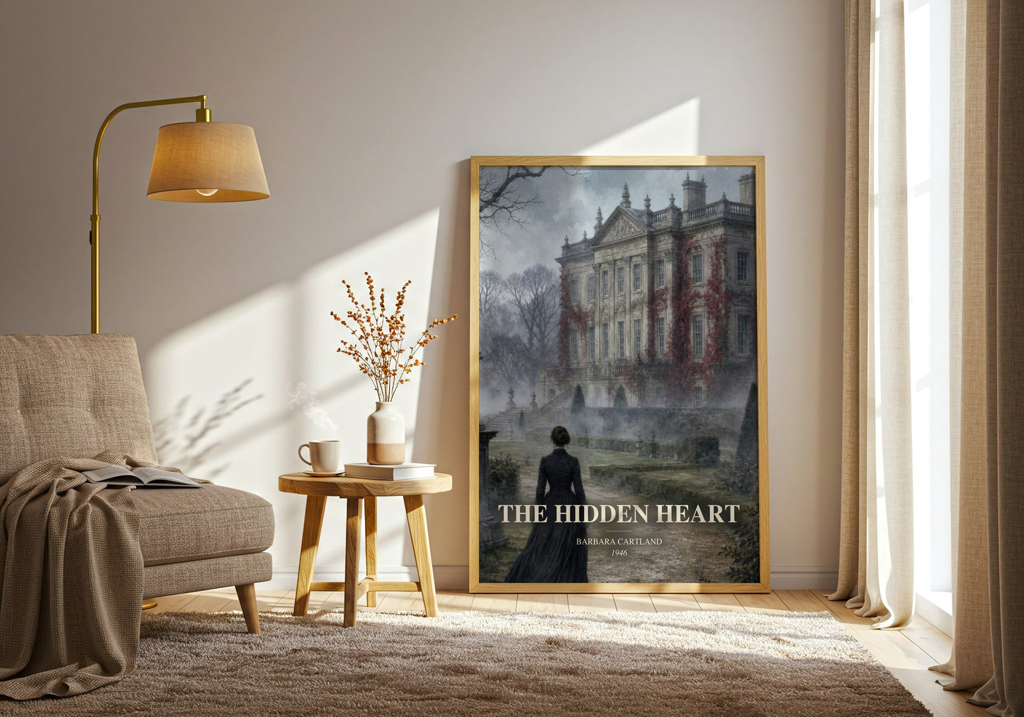 The Hidden Heart watercolour print in frame leaning in hallway – romance wall art
