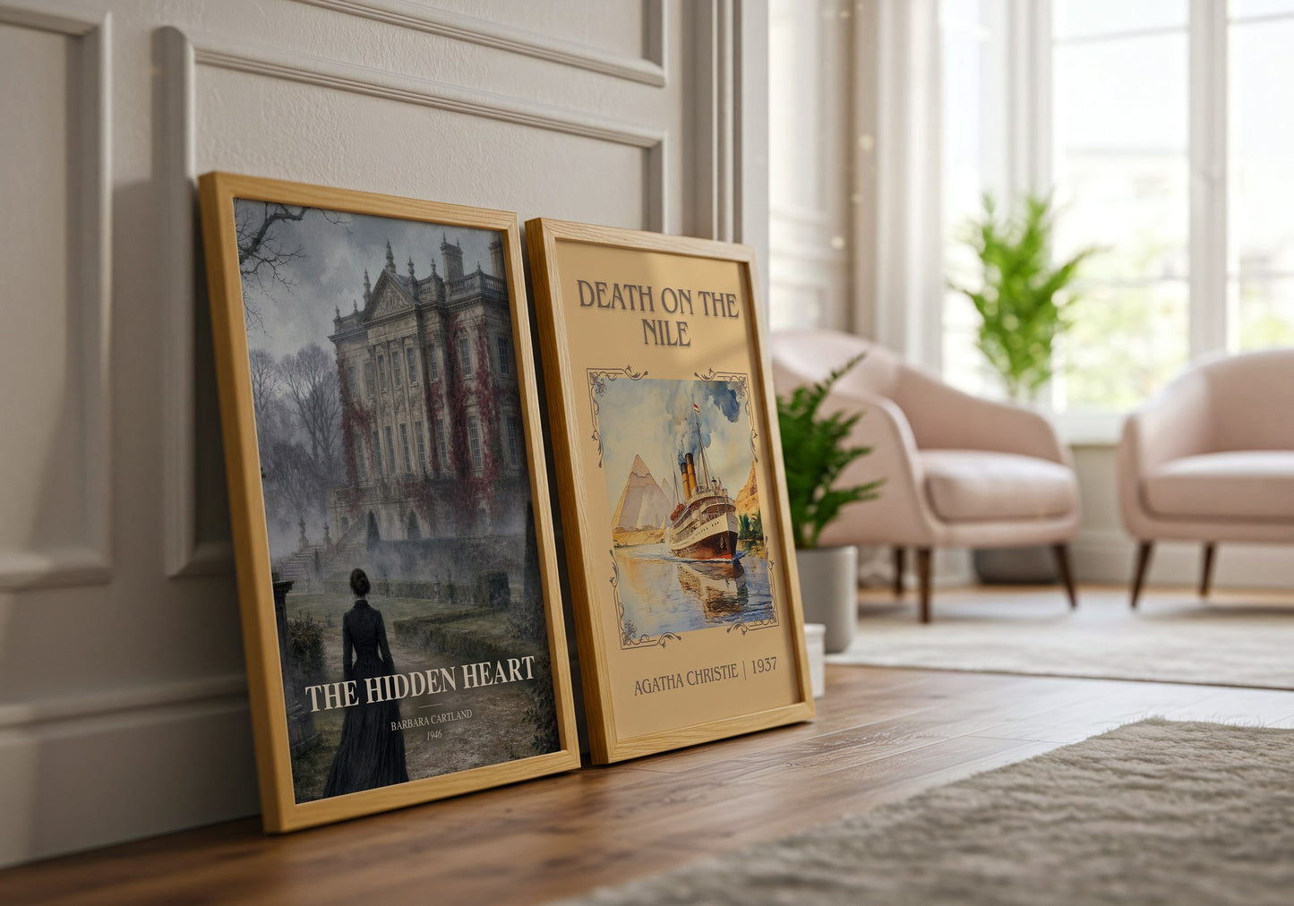 The Hidden Heart watercolour print framed by window – literary home decor