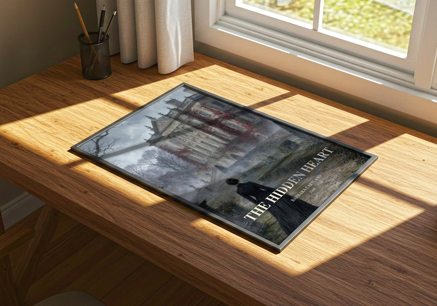 The Hidden Heart watercolour book poster framed on wall – romance wall art