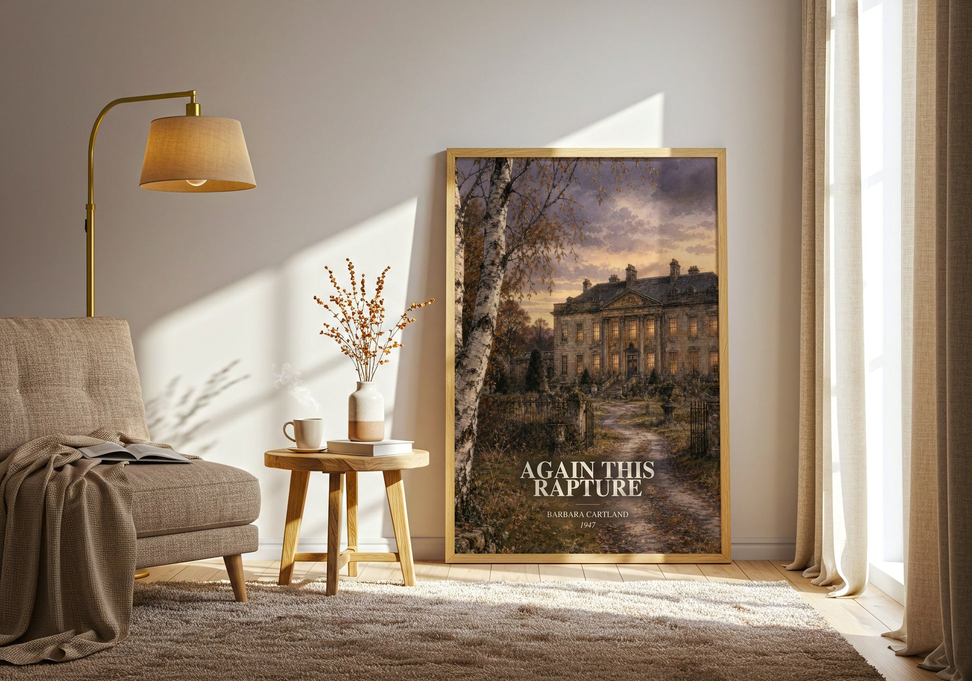 Again This Rapture watercolour print in frame leaning in hallway – romance wall art