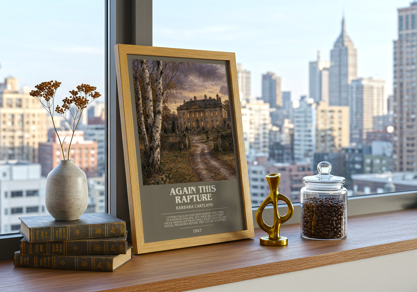 Again This Rapture bookish print framed by window – literary home decor
