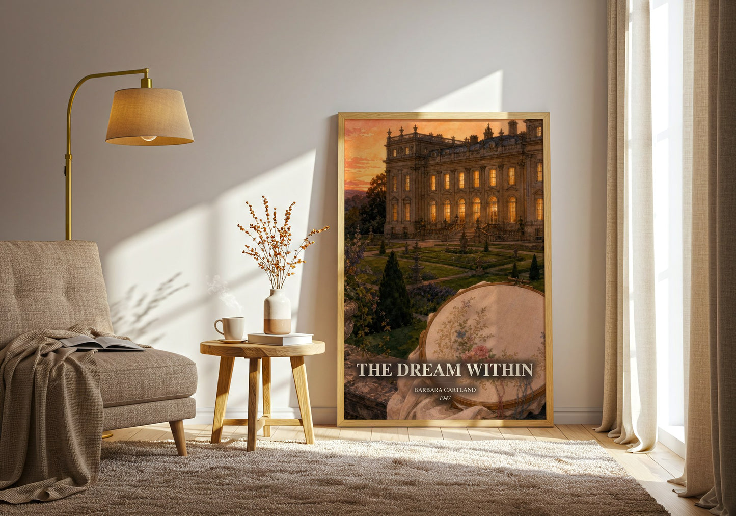 The Dream Within watercolour print in frame leaning in hallway – romance wall art