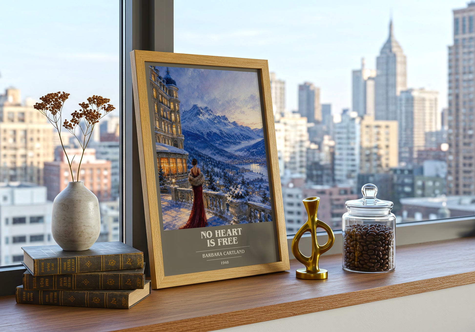 No Heart Is Free book cover print framed by window – literary home decor