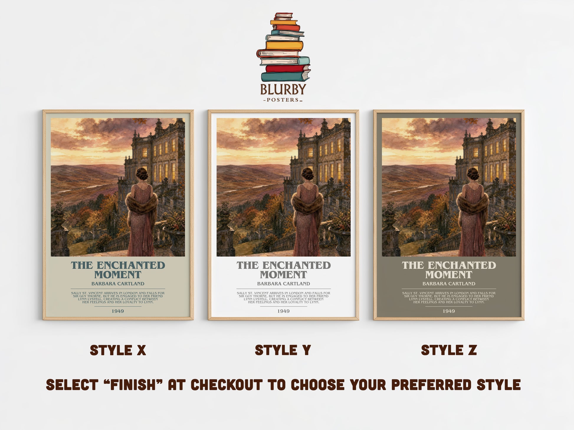 The Enchanted Moment bookish print in frame leaning in hallway – romance wall art