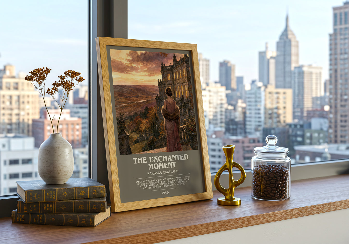 The Enchanted Moment bookish print framed by window – literary home decor