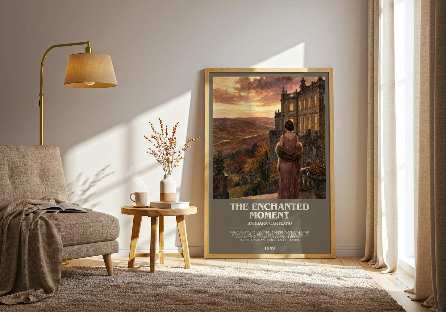The Enchanted Moment bookish print on bookshelf – Barbara Cartland fan gift