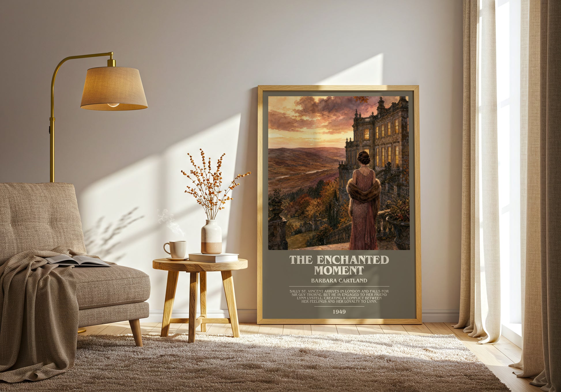 The Enchanted Moment bookish print on bookshelf – Barbara Cartland fan gift