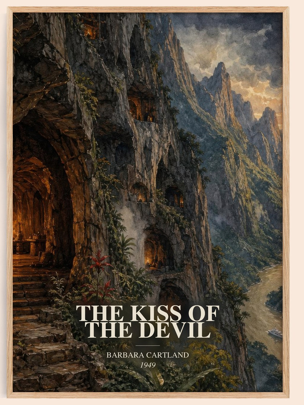 The Kiss Of The Devil watercolour book poster by Barbara Cartland – framed literary art print