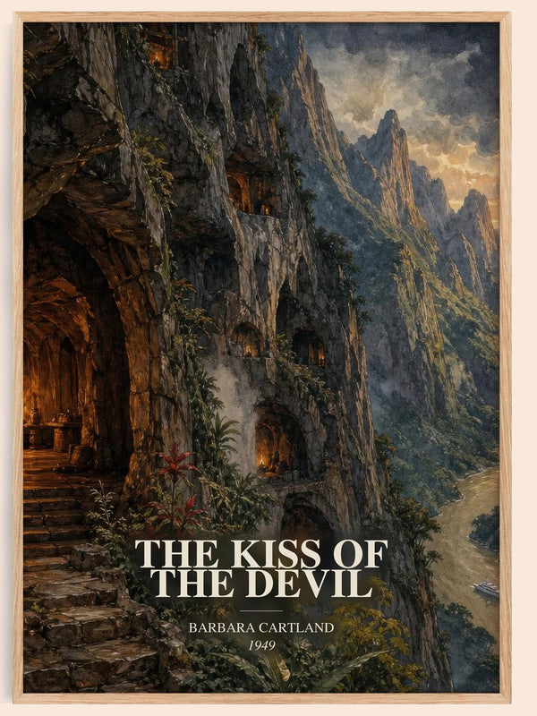 The Kiss Of The Devil watercolour book poster by Barbara Cartland – framed literary art print
