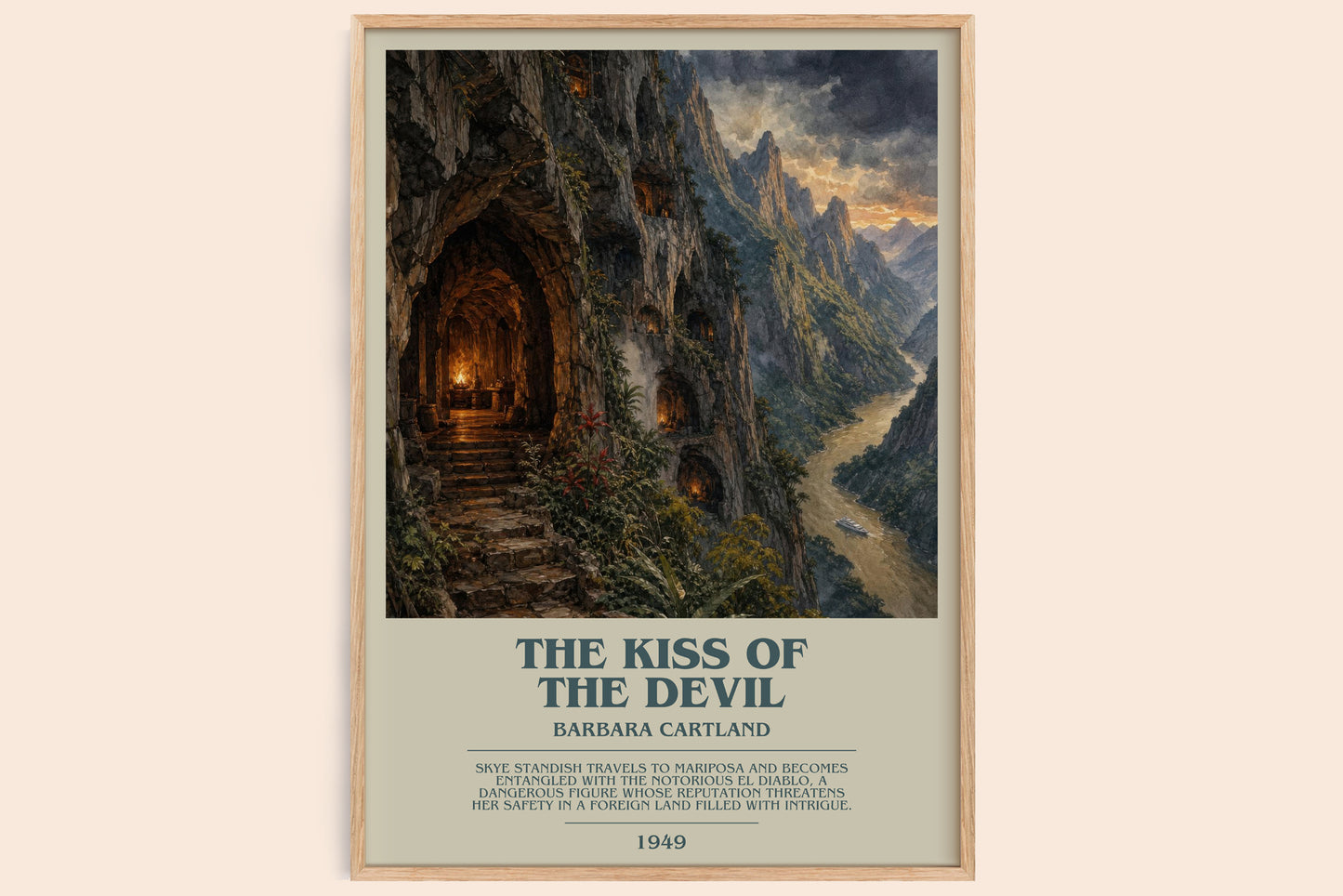 The Kiss Of The Devil bookish book poster by Barbara Cartland – framed literary art print