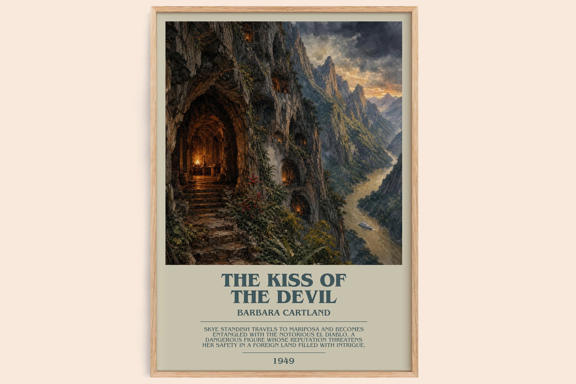 The Kiss Of The Devil bookish book poster by Barbara Cartland – framed literary art print