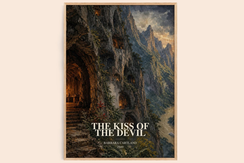 The Kiss Of The Devil watercolour book poster by Barbara Cartland – framed literary art print