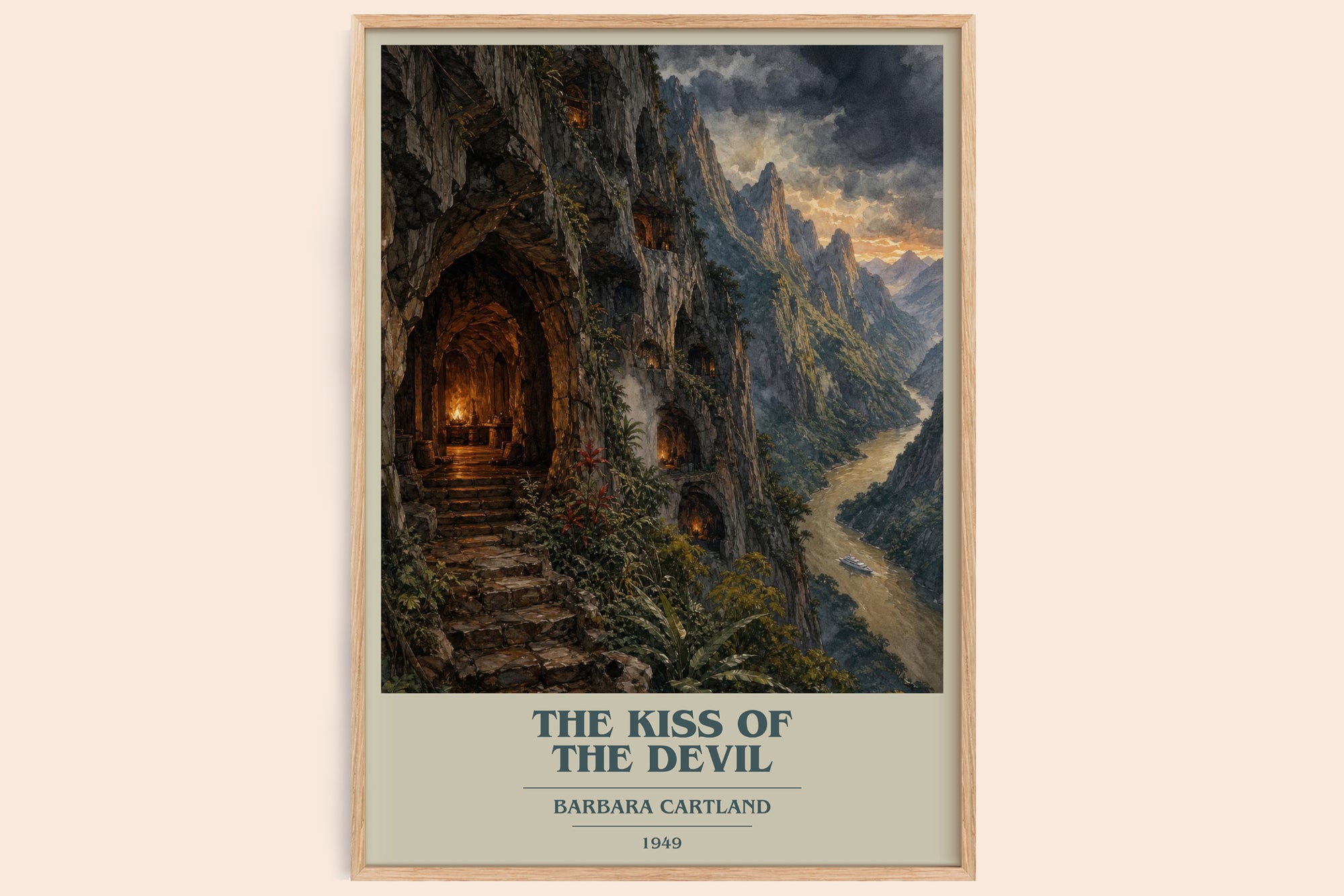 The Kiss Of The Devil book cover book poster by Barbara Cartland – framed literary art print